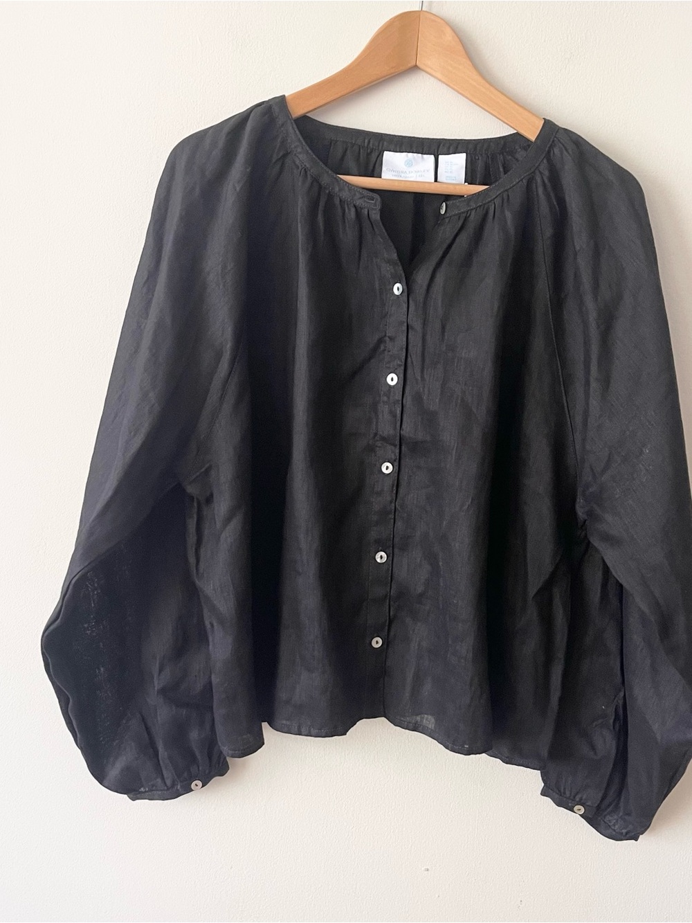 Cynthia Rowley 100% linen black button down blouse women’s size XL